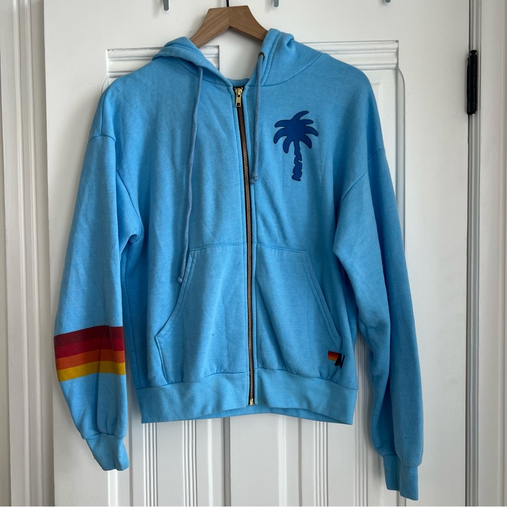 Aviator Nation Cozy Blue Zip Up - Palm Tree Festival